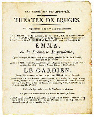 Flyer for the opera Emma, Bruges 1835