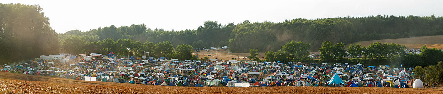 Partial view of the camping area at the Rock Festival Rocco del Schlacko, Germany. August 2010